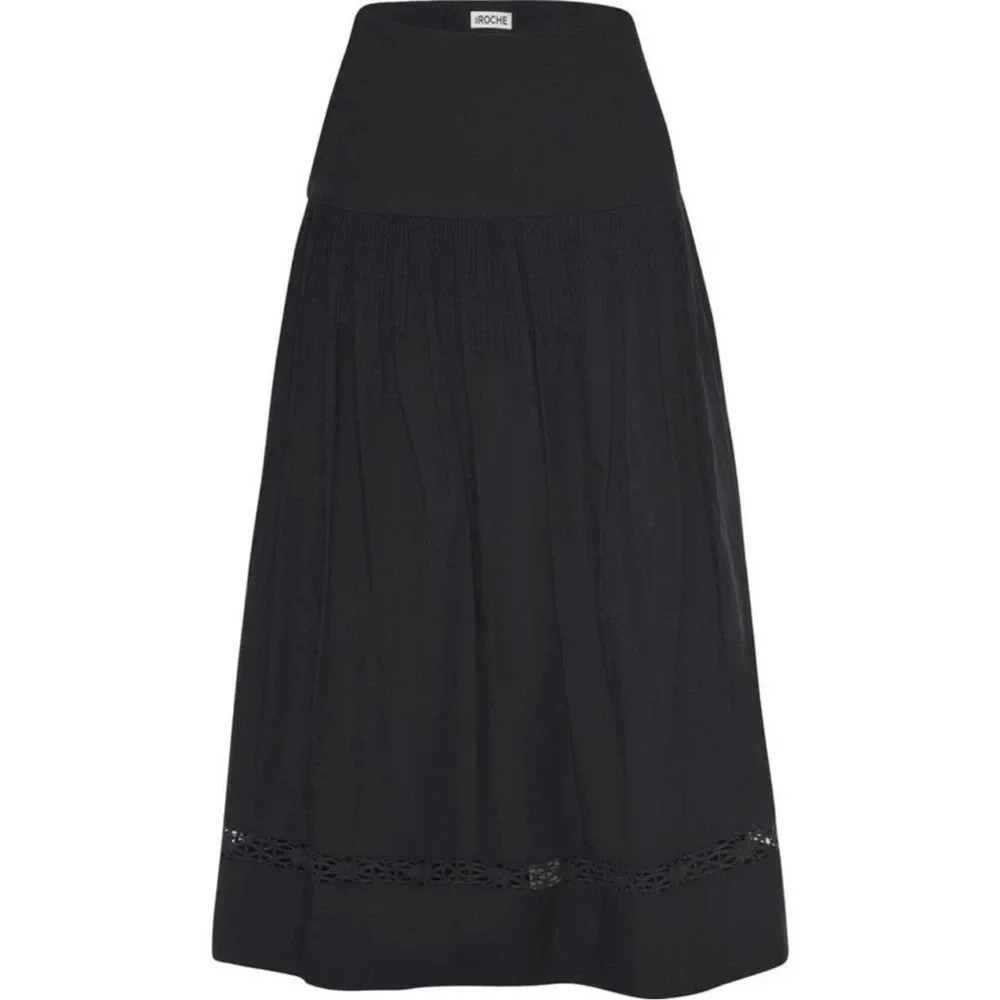 St Roche Winona Crochet Pleated Midi Skirt Black 8 NWT Organic Cotton Feminine - Picture 8 of 9